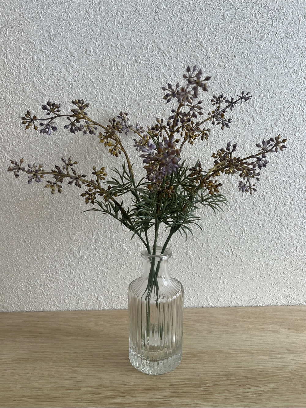 Artificial Lavender Spray Bouquet in Clear Vase